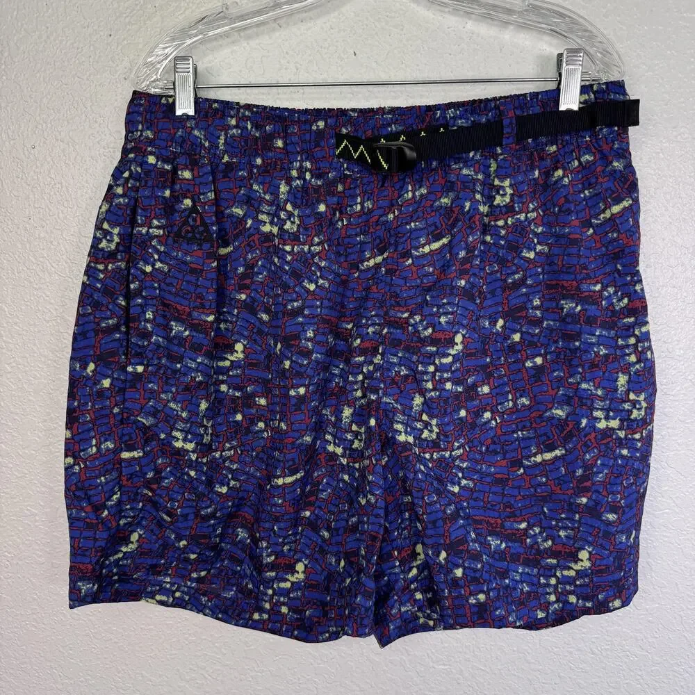 Nike ACG Shorts Mens Large Geo Print Hiking Athletic Outdoors Adjustable Belt